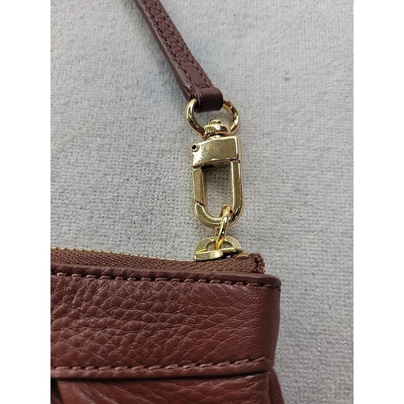 EUC - Brooks Brothers Brown Leather Wristlet Full Zip Top Gold Hardware - Picture 6 of 12